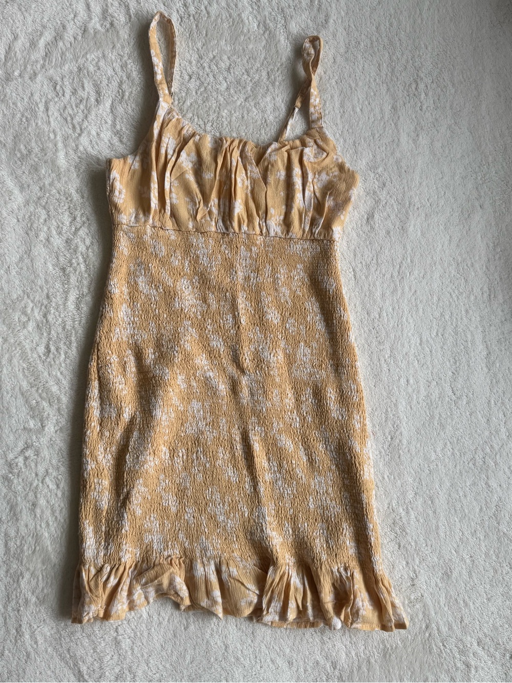 Abercrombie & Fitch Yellow Floral Smocked Mini Dress — Medium